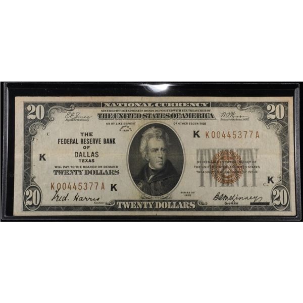 1929 $20 FEDERAL RESERVE BANK OF DALLAS