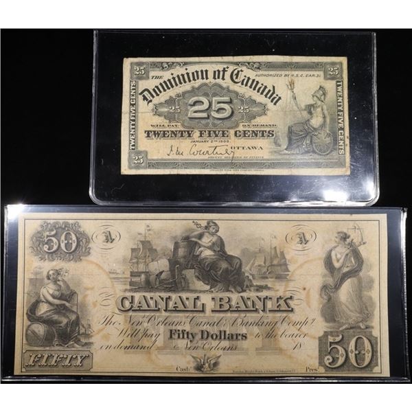 18-- $50 REMAINDER NOTE CRISP UNC & 1900 25 CENTS