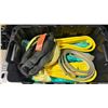 Image 2 : BLACK PLASTIC BIN OF VARIOUS HEAVY DUTY LIFTING SLINGS / STRAPS