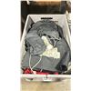 Image 2 : GREY PLASTIC CRATE OF BLEACHED MUSLIN, CLEAR, GRID & BLACK FABRIC SCREEN