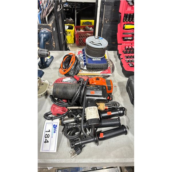 SKIL ELECTRIC DRILL, ELECTRIC HEAT GUN, 2 ELECTRIC SOLDERING IRONS, TAPE MEASURE, IRWIN DRILL BIT