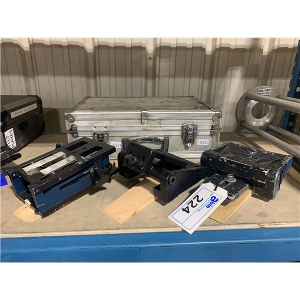 3 BLACK ALUMINUM COMMERCIAL PRODUCTION CAMERA TILT MOUNTS WITH HARD TRANSPORT CASE