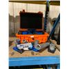 Image 1 : ASSORTED COMMERCIAL PRODUCTION ALUMINUM COMBINATION CLAMPS WITH ORANGE HARD TRANSPORT CASE