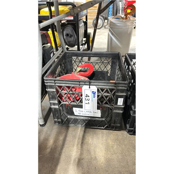 COFFIN RED 1 TON INDUSTRIAL CHAIN HOIST IN BLACK PLASTIC CRATE