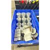 Image 2 : 2 BLUE BINS OF ASSORTED SIZED COMMERCIAL PRODUCTION BOTTLES, SHIMS, & BABY PLATES