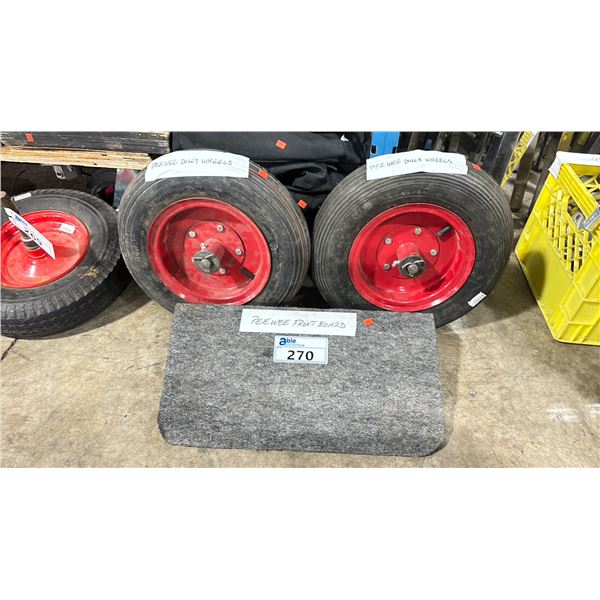 2 CUSTOM PRODUCTION PNEUMATIC PEE WEE DOLLY WHEELS, FRONT BOARD, DROP LEGS & TUBE HEATERS