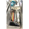Image 2 : 51 - ASSORTED COMMERCIAL PRODUCTION FLAGS & NETS WITH ASSORTED FRAMES IN 2 WHEEL WOODEN FRAMED FLAG