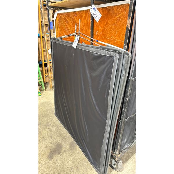 9 - ASSORTED COMMERCIAL PRODUCTION FLAGS WITH STEEL FRAMES