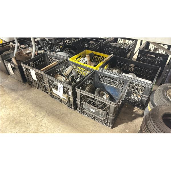 LARGE LOT OF ASSORTED SIZED COMMERCIAL CASTERS & EQUIPMENT TIRES