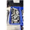 Image 2 : 3 BLUE PLASTIC PARTS BINS OF ASSORTED AKS KNOBS FOR PRODUCTION STANDS