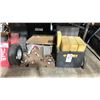 Image 3 : 3 LARGE PNEUMATIC SHEET DOLLIES, ALUMINUM WHEEL STOPS, HEAVY DUTY CHAIN HOOKS,  & BOX OF FOAM