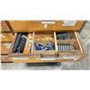 Image 2 : 9 DRAWER WOODEN MOBILE GRIP TOOL BOX WITH ASSORTED COMMERCIAL PRODUCTION GRIP TOOLS & HARDWARE
