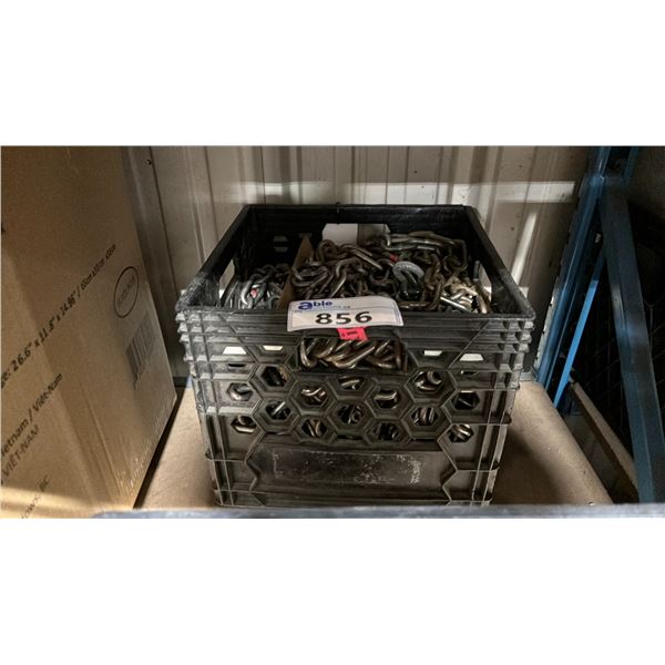 PLASTIC CRATE OF 3/8  TURN BUCKLES & CHAIN *CRATE INCLUDED*