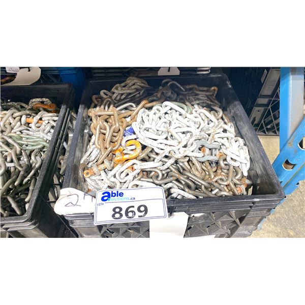 PLASTIC CRATE OF ASSORTED 2' LINK CHAIN *CRATE INCLUDED*