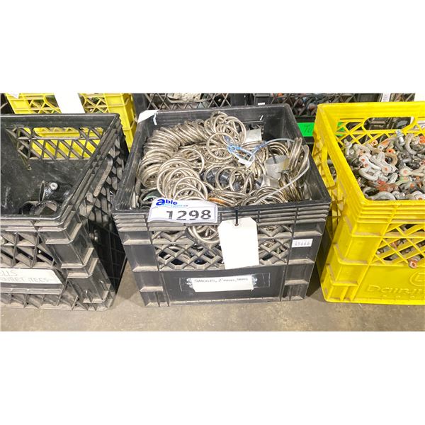 PLASTIC CRATE OF SHACKLES, 2" RINGS, & SHIMS *CRATE INCLUDED*
