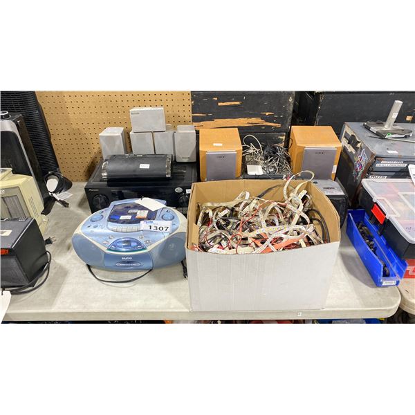 ASSORTED STEREO EQUIPMENT & BOX OF LED STRIP LIGHTING