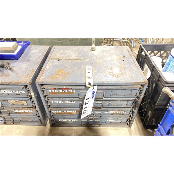 GREY METAL 4 TRAY COMMERCIAL PRODUCTION HARDWARE SORTER WITH ASSORTED GRIP HARDWARE