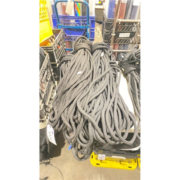 STACK OF BLACK BRAIDED ASSORTED LENGTH COMMERCIAL PRODUCTION RIGGERS ROPE