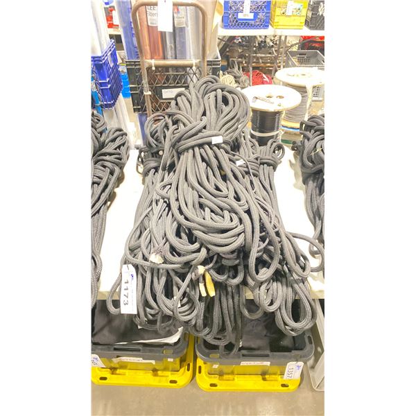 STACK OF BLACK BRAIDED ASSORTED LENGTH COMMERCIAL PRODUCTION RIGGERS ROPE