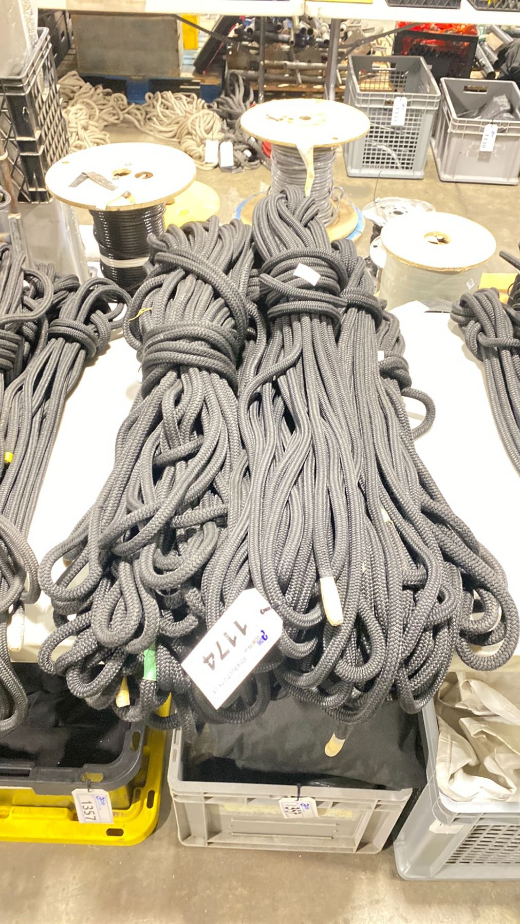 Used Ragger Rope STACK OF BLACK BRAIDED ASSORTED LENGTH COMMERCIAL PRODUCTION RIGGERS ...