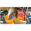Image 3 : BINS OF ASSORTED BINDER CLIPS, JERRY CANS, HARDWARE, TOOLS, ROPE & VARIOUS RIGGING TOOLS / ITEMS