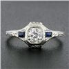 Image 2 : Antique Art Deco 18k Gold .37 ctw European Diamond & Sapphire Etched Filigree Ri