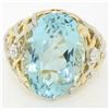 Image 2 : 14k Gold & Platinum 19.49 ctw Large GIA Aquamarine & Diamond Basket Weave Ring