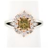 Image 2 : NEW Plat 14k Gold GIA Fancy Yellow Brown Solitaire w/ Marquise Diamond Halo Ring