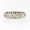 Image 4 : Antique Victorian 14k Rosy Yellow Gold 1.35 ctw 5 Old Mine Cut Diamond Band Ring