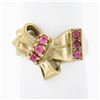 Image 1 : Vintage Retro 10k Yellow Gold Round Brilliant Red Stone Polished Bow Ribbon Ring