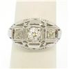Image 1 : Antique Art Deco 18k White Gold Filigree 0.72 ctw 3 Old European Cut Diamond Rin
