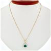 Image 2 : 14k Yellow Gold Trillion Green Emerald Solitaire & Diamond Halo Pendant Necklace