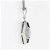 Image 3 : 14k White Gold GIA Emerald Cut Diamond & Trillion Sapphire 19" Pendant Necklace