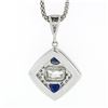 Image 5 : 14k White Gold GIA Emerald Cut Diamond & Trillion Sapphire 19" Pendant Necklace