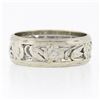 Image 4 : Vintage 14k White Gold 6.3mm Pierced Open Floral Work Wide Eternity Band Ring