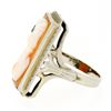 Image 6 : Antique 18K White Gold Rectangular Carved Shell Cameo Diamond Etched Frame Ring
