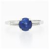 Image 5 : 14k White Gold 1.57 ctw Round Sapphire & Baguette Diamond 3 Stone Engagement Rin