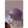Image 3 : (4) Hats: Leather Outback Hat, Vintage Flower Hat, Purple Kids Garden Hat, Sun Hat