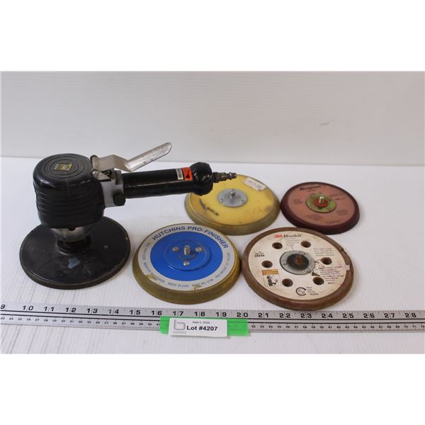 Power Fist Air Orbital Sander & (4) Sanding Pads (Hook In Loop & Stick It)