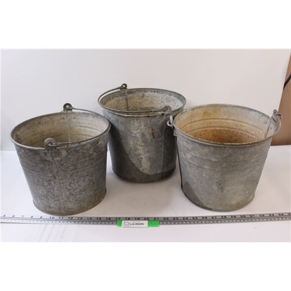 (3) Galvanized Buckets/Pails - 10" Tall