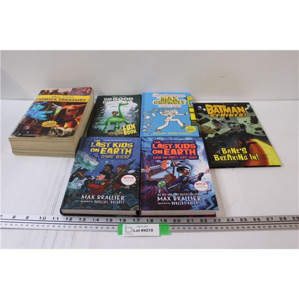(6) Kids Books (Ages 8-12): Last Kids on Earth Edition, Batman, Disney Comics, Misc.