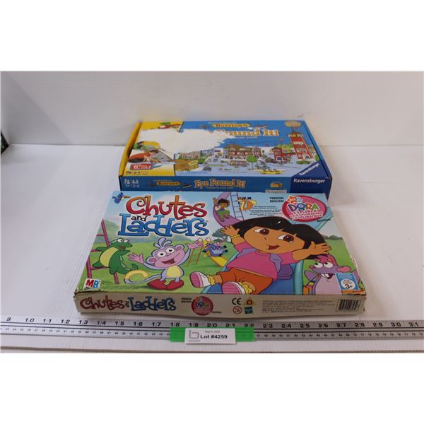 (2) Board Games: Chutes & Ladders, Eye Found It - as is