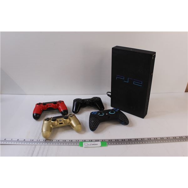 PlayStation 2 Console, (3) PlayStation 4 Controllers, (1) PS3 - As is