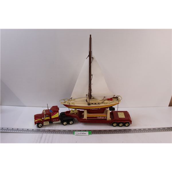 Model Scale - Kenworth Semi & Challenger Sailboat on trailer - Plastic