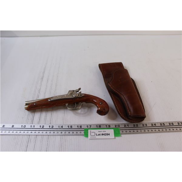 Hunter Leather Gun Holster & Flintlock Toy Gun (Has Some Wear)