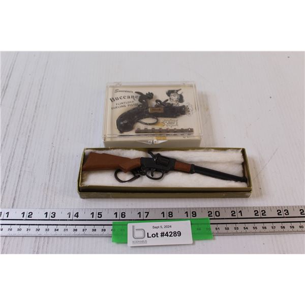 (2) Miniature Toy Guns: S.D.S Rifle Key Chain & Buccaneer Dueling Pistol in Case