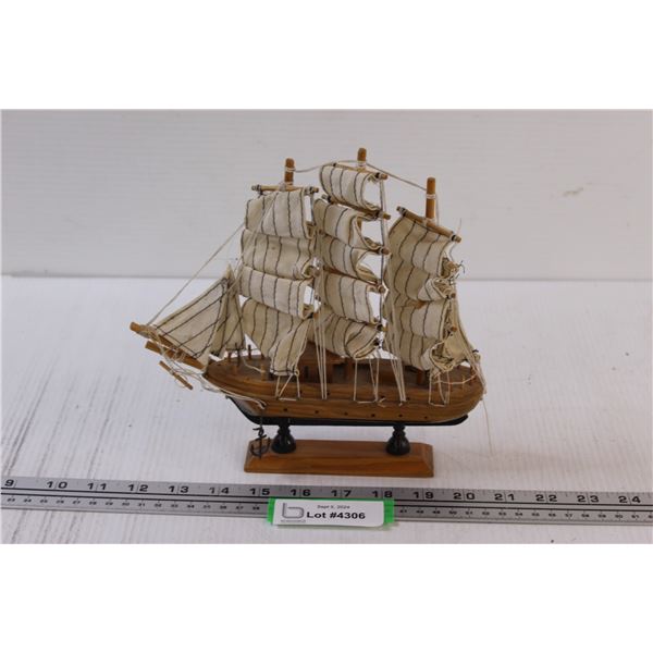 Wooden Carved Sailboat - 9" x 8"