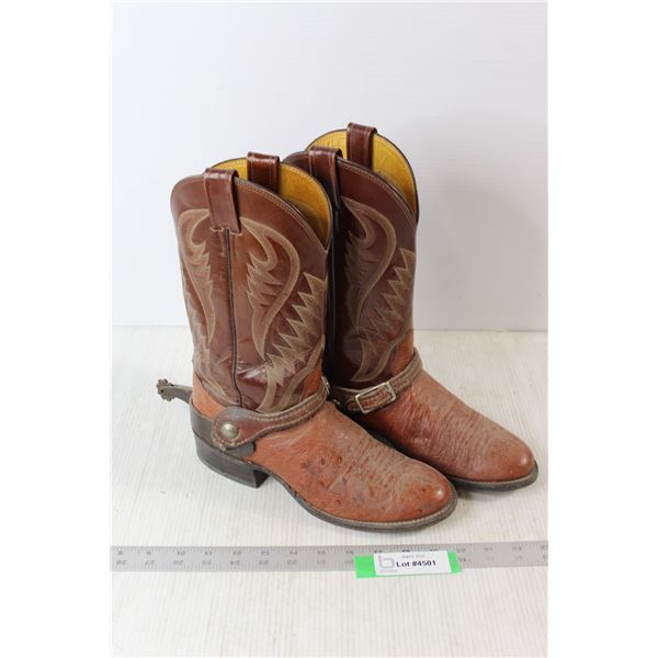 Pair of Cowboy Boots With Spurs Approximately Size 9-10