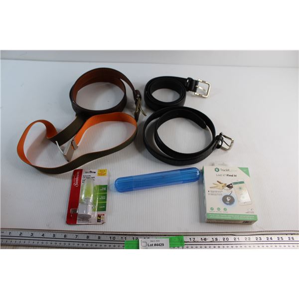 (4) Belts, TrackR Pixel Tracker and Assorted Items