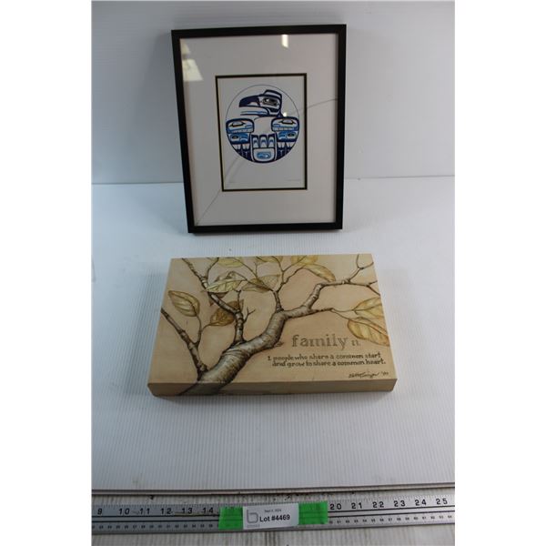 Tree Painting and Framed Indigenous Print 13'' x 9'' - Damaged Glass